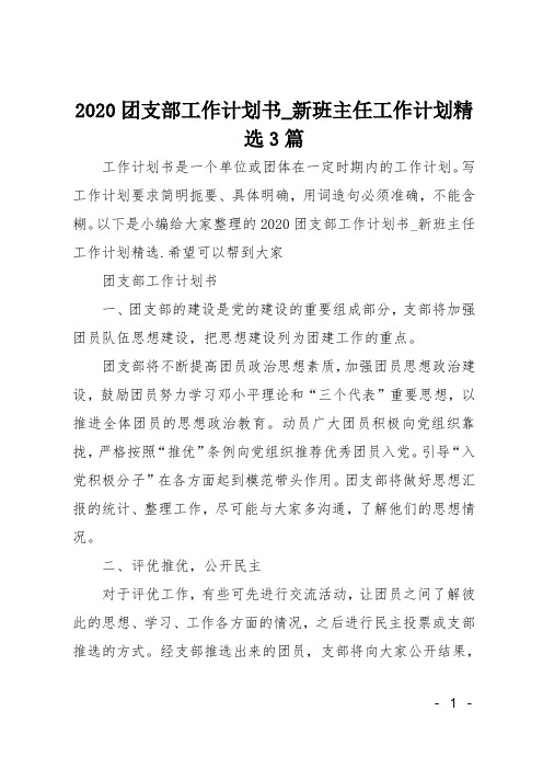 20XX团支部工作计划书-新班主任工作计划精选3篇