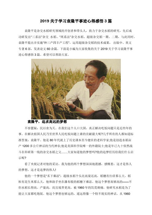 2019关于学习袁隆平事迹心得感悟3篇