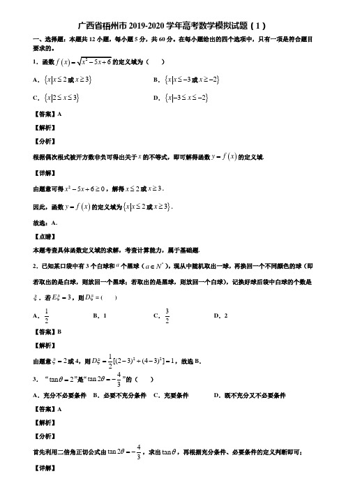 广西省梧州市2019-2020学年高考数学模拟试题(1)含解析
