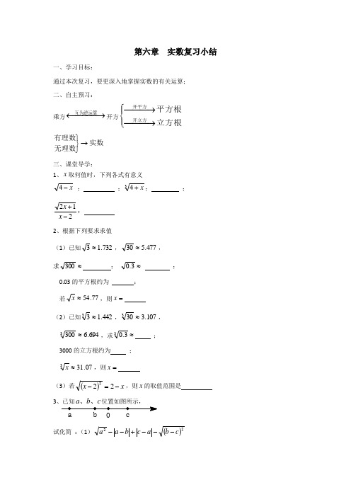 人教版七年级数学下册导学案设计：6 实数 复习课(无答案)