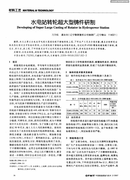 水电站转轮超大型铸件研制