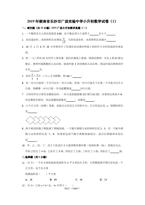 2019年湖南省长沙市广益实验中学小升初数学试卷(1)