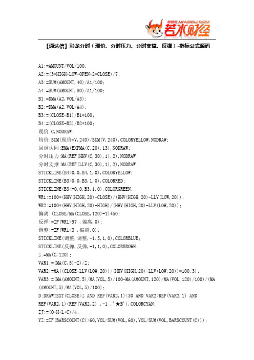 【股票指标公式下载】-【通达信】彩龙分时(现价、分时压力、分时支撑、反弹)