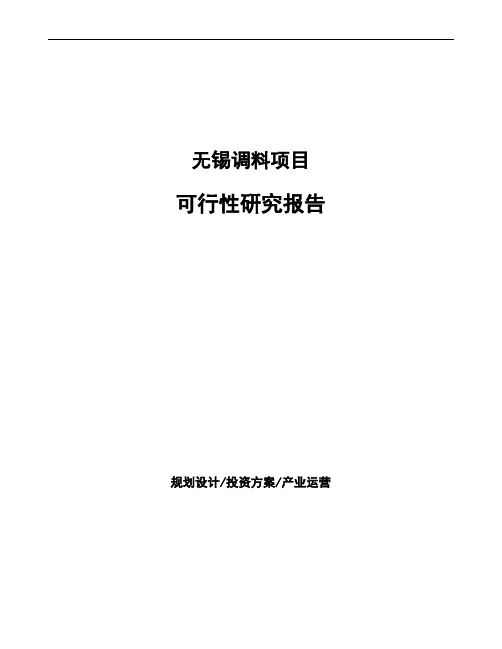 无锡调料项目可行性研究报告