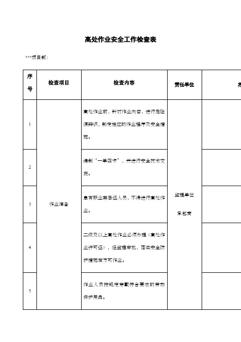 高处作业检查表