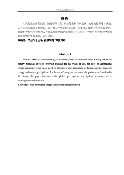 应用化工论文【天然气水合物现状分析】