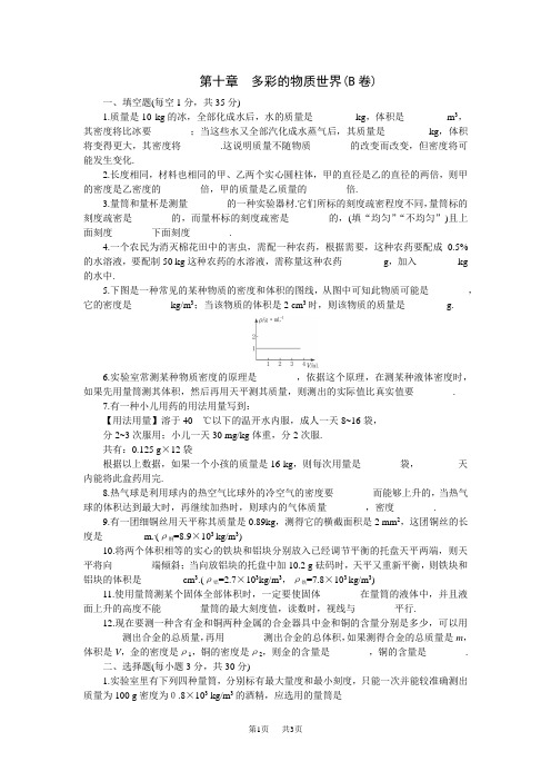 初中物理第十章多彩的物质世界(B卷)