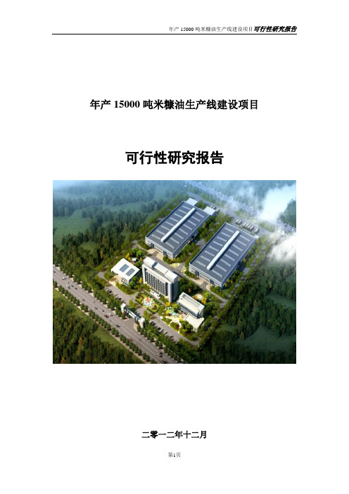 年产15000吨米糠油生产线建设项目可行性研究报告