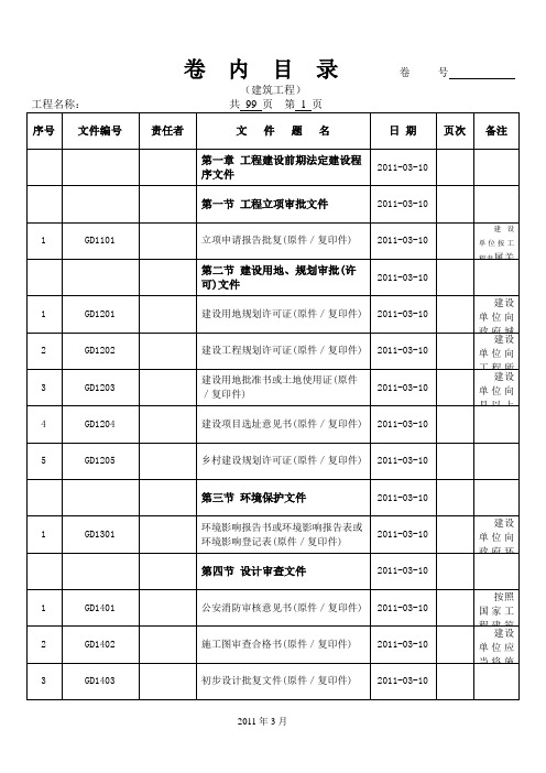 广东省资料员XXXX年质量统表组卷内目录完整版