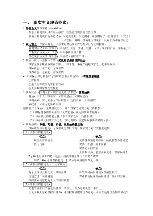 一、现实主义理论范式