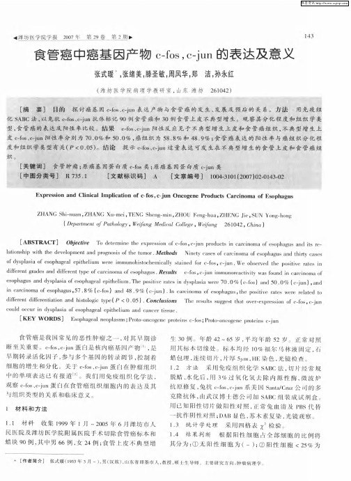 食管癌中癌基因产物c-fos,c-jun的表达及意义
