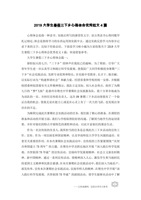2019大学生暑假三下乡心得体会优秀范文4篇