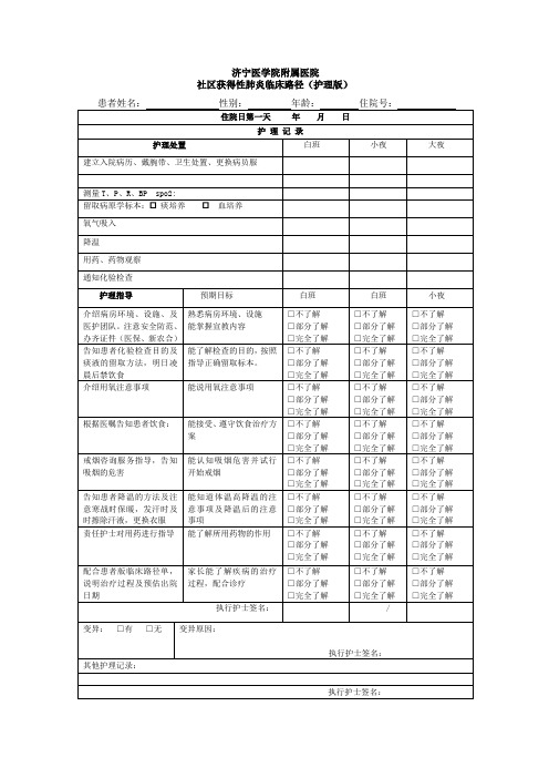 社区获得性肺炎临床路径(护理版)-3月版