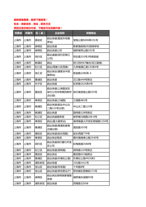 新版上海市上海市韵达快递企业公司商家户名录单联系方式地址大全410家