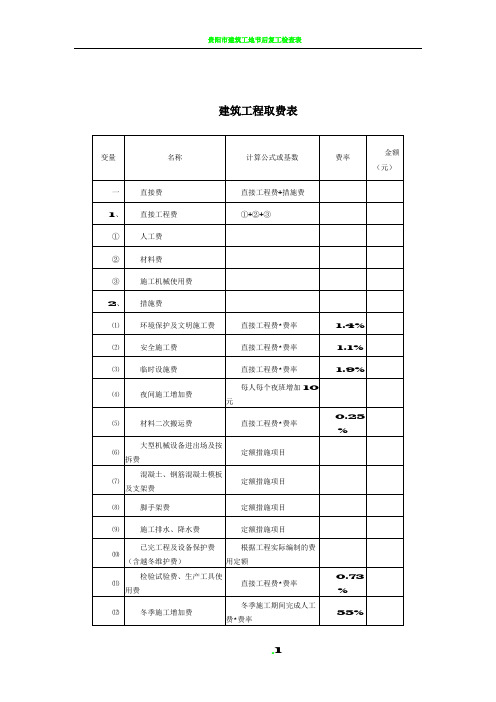 建筑工程取费表