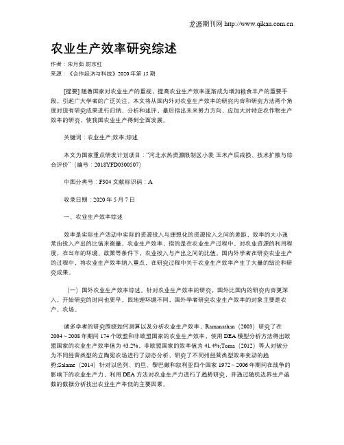 农业生产效率研究综述