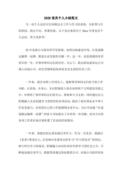 2020党员个人小结范文