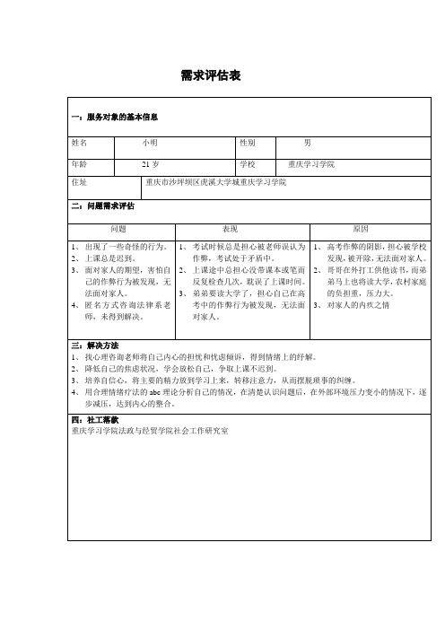 个案工作评估表