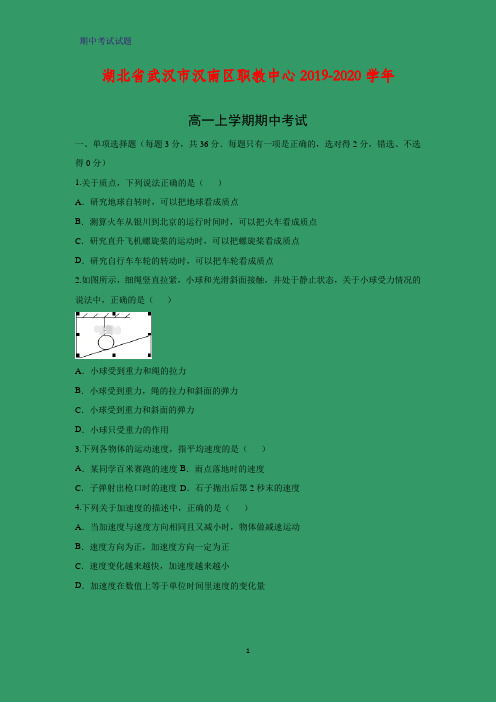 2019-2020学年湖北省武汉市汉南区职教中心高一上学期期中考试