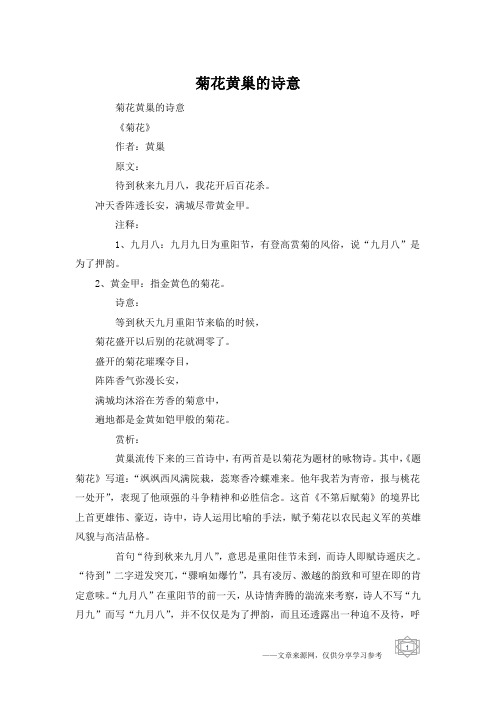 菊花黄巢的诗意