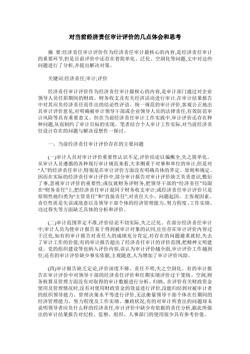 对当前经济责任审计评价的几点体会和思考