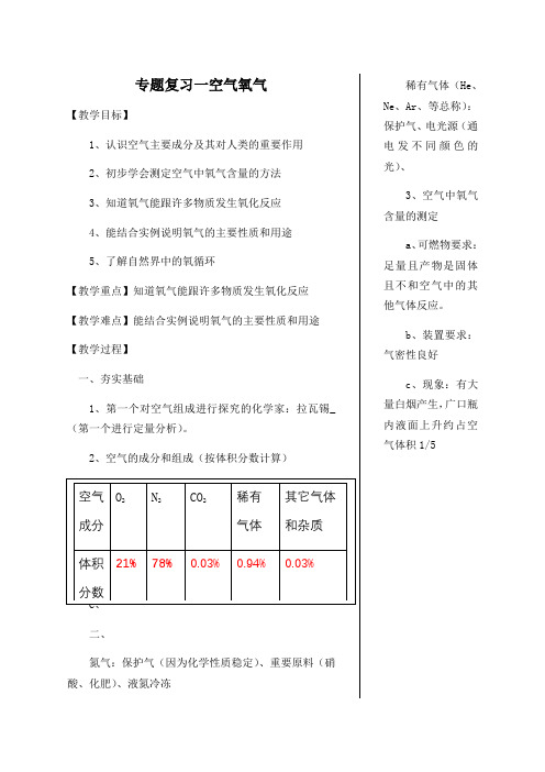 中考专题复习一、空气、氧教案设计