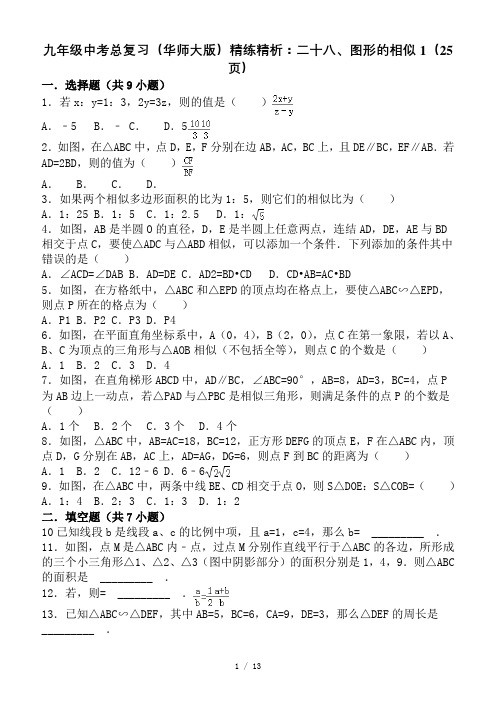 九年级中考总复习(华师大版)精练精析：二十八、图形的相似1(25页)