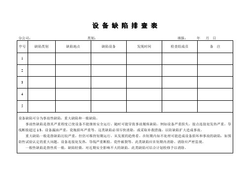 设备缺陷排查表