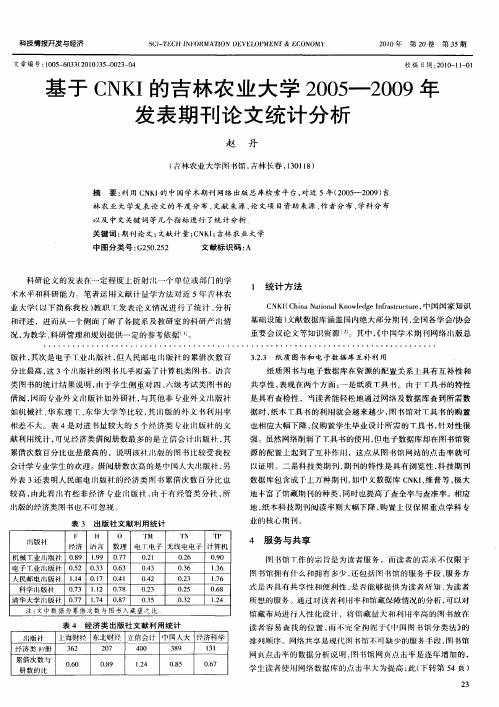 基于CNKI的吉林农业大学2005—2009年发表期刊论文统计分析