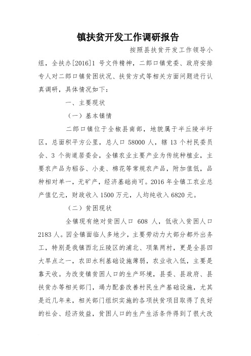 镇扶贫开发工作调研报告