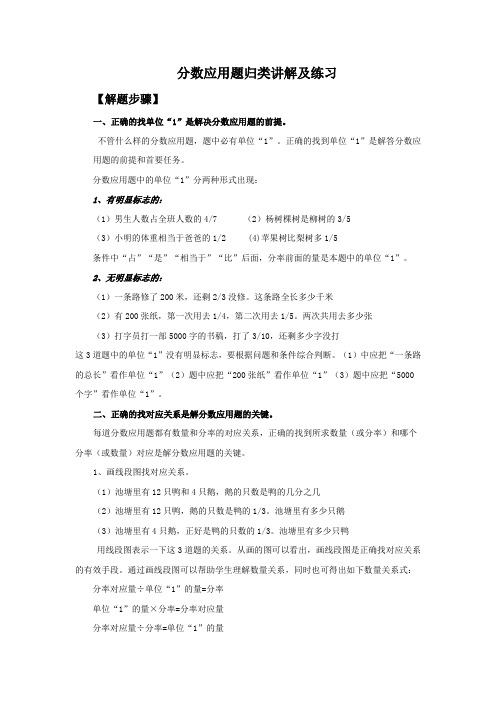 小学六年级分数应用题归类复习及测验
