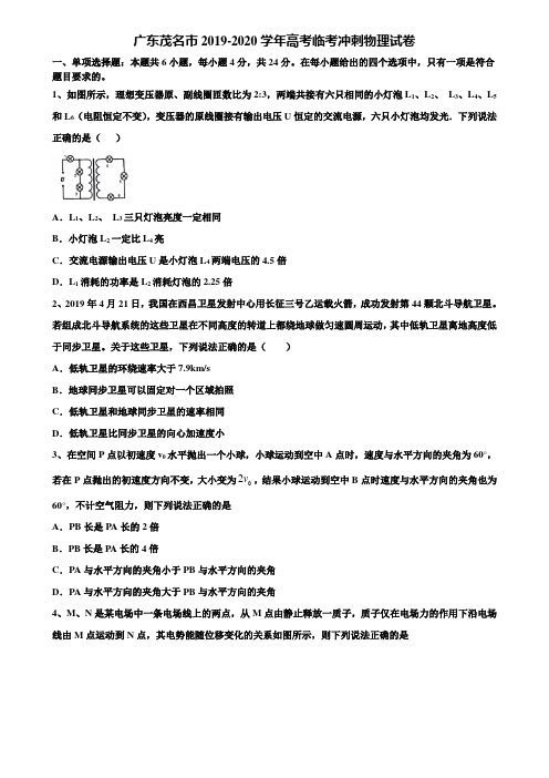 【加16套高考模拟卷】广东茂名市2019-2020学年高考临考冲刺物理试卷含解析