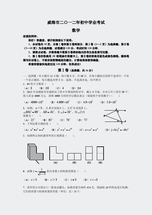 12年-山东省威海市中考中考真题