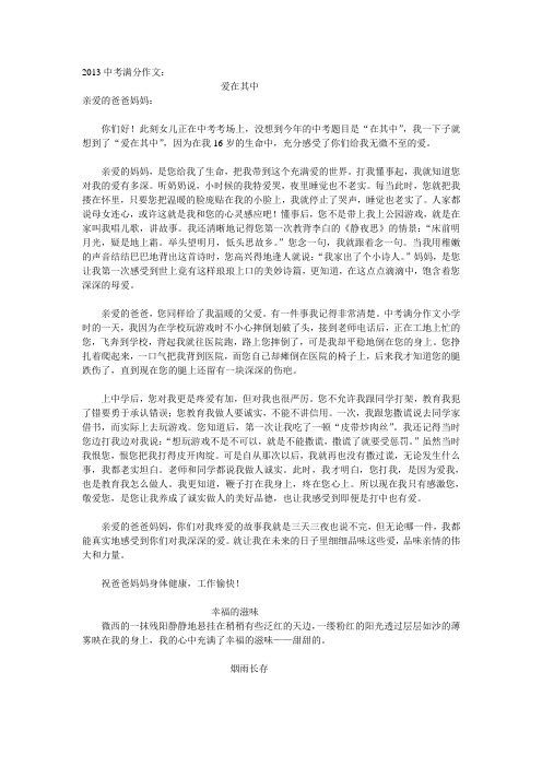 2013中考满分作文