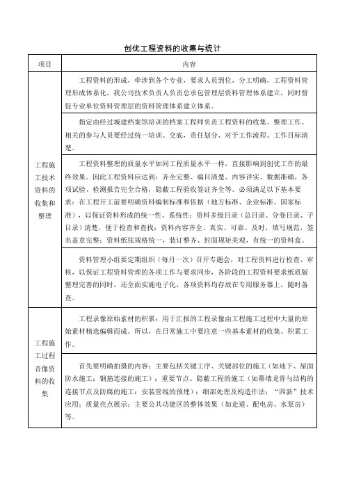 创优工程资料的收集与统计