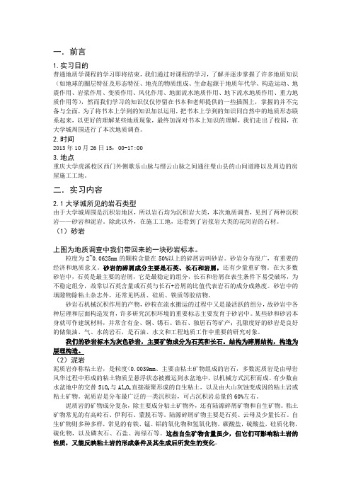 重庆大学城地质调查报告 地质学实习