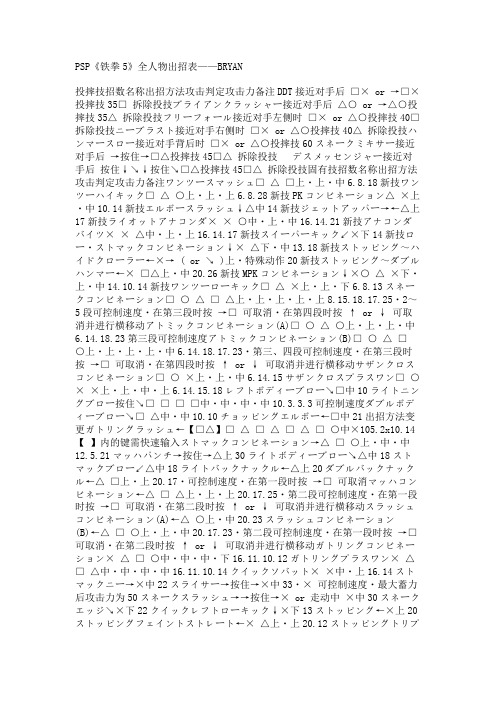 PSP《铁拳5》全人物出招表——BRYAN