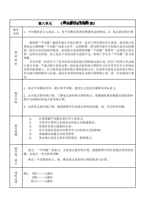 人教版小学数学四年级下册第八单元《平均数和条形统计图》全单元备课(单元备课+课时备课)
