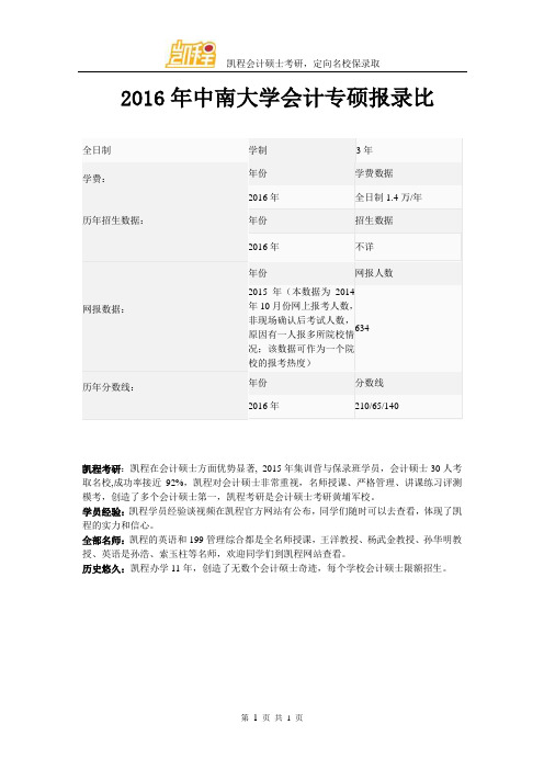 2016年中南大学会计专硕报录比