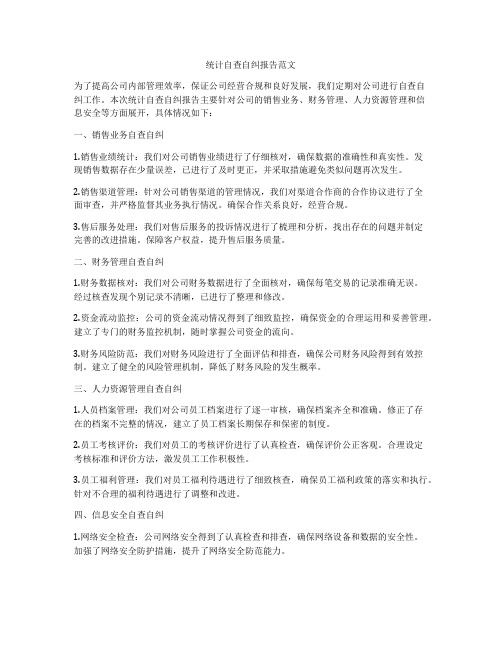 统计自查自纠报告范文