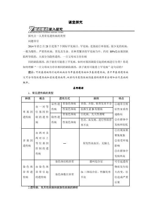 人教课标版高中生物必修2第5章《人类遗传病》课堂探究
