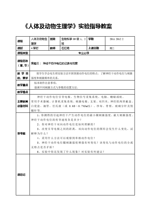 神经干动作电位的记录与观察