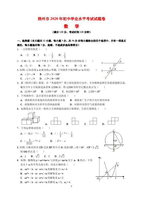 2020年广西梧州市中考数学试题及参考答案(word解析版)