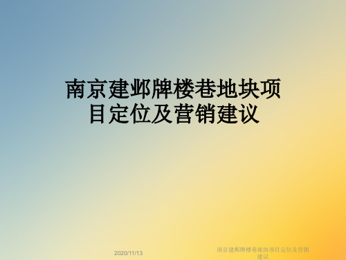 南京建邺牌楼巷地块项目定位及营销建议