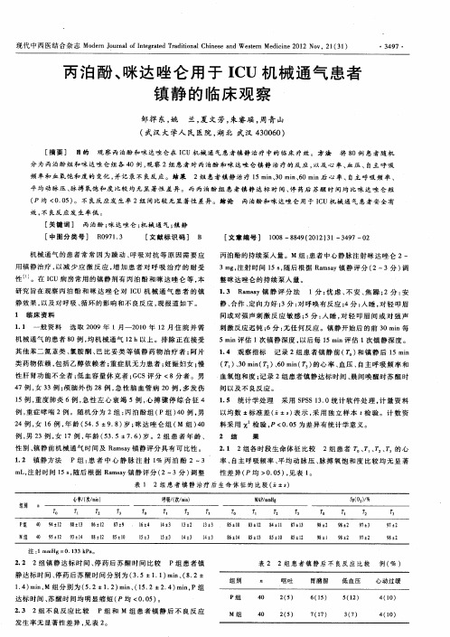 丙泊酚、咪达唑仑用于ICU机械通气患者镇静的临床观察