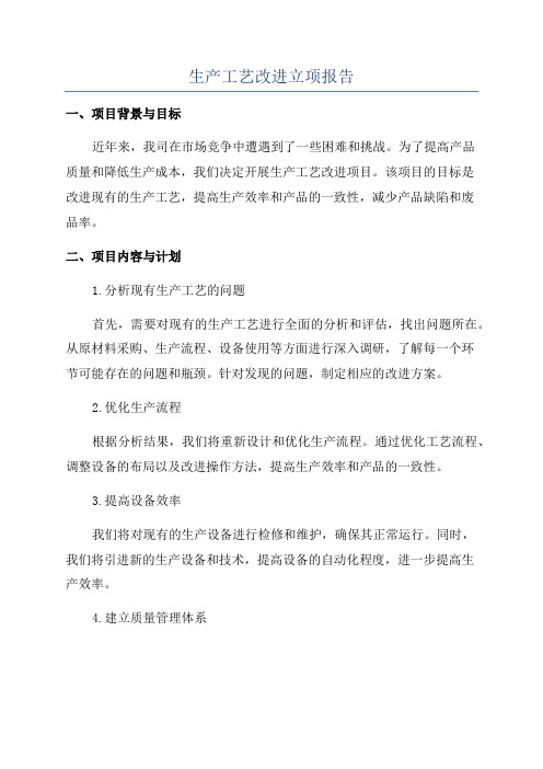 生产工艺改进立项报告