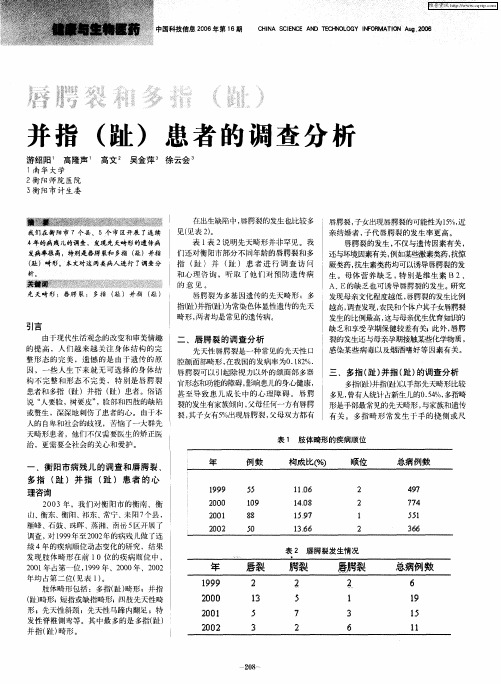 唇腭裂和多指(趾)手指(趾)患者的调查分析