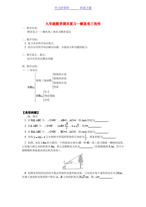 九年级数学期末复习—解直角三角形及概率求法北京实验版知识精讲