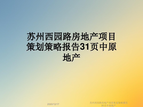 苏州西园路房地产项目策划策略报告31页中原地产