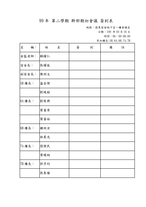 宿舍消防演习训练签到表
